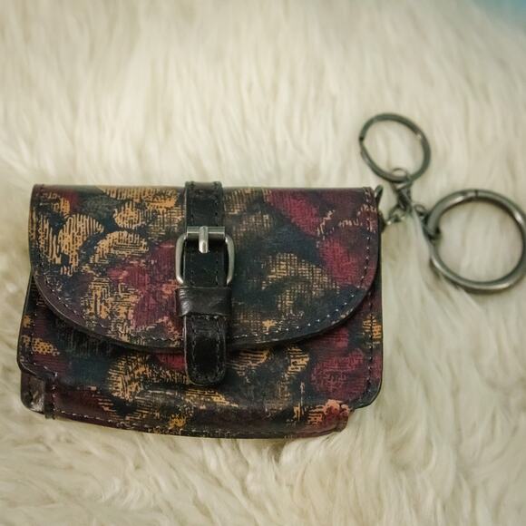 Patricia Nash Cassano Dark Floral Leather Coin Change Card Purse Pouch Key Chain - Picture 1 of 5